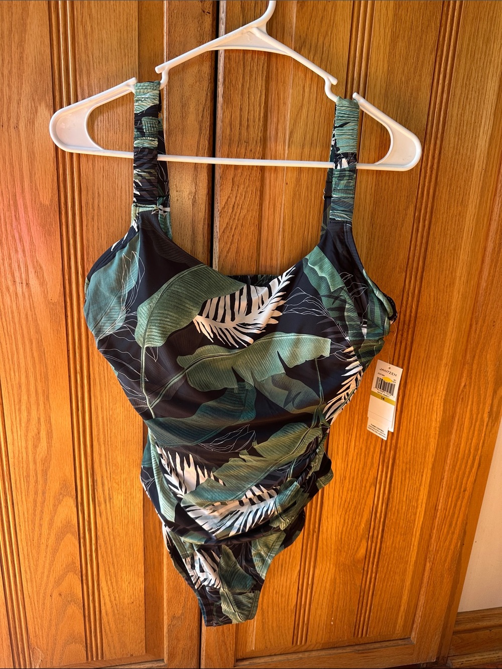 Jantzen Green Leaf Print Girls' One-Piece Swimsuit